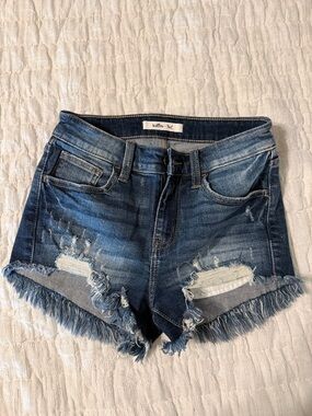 Willow + Root Distressed Dark Blue Denim Shorts